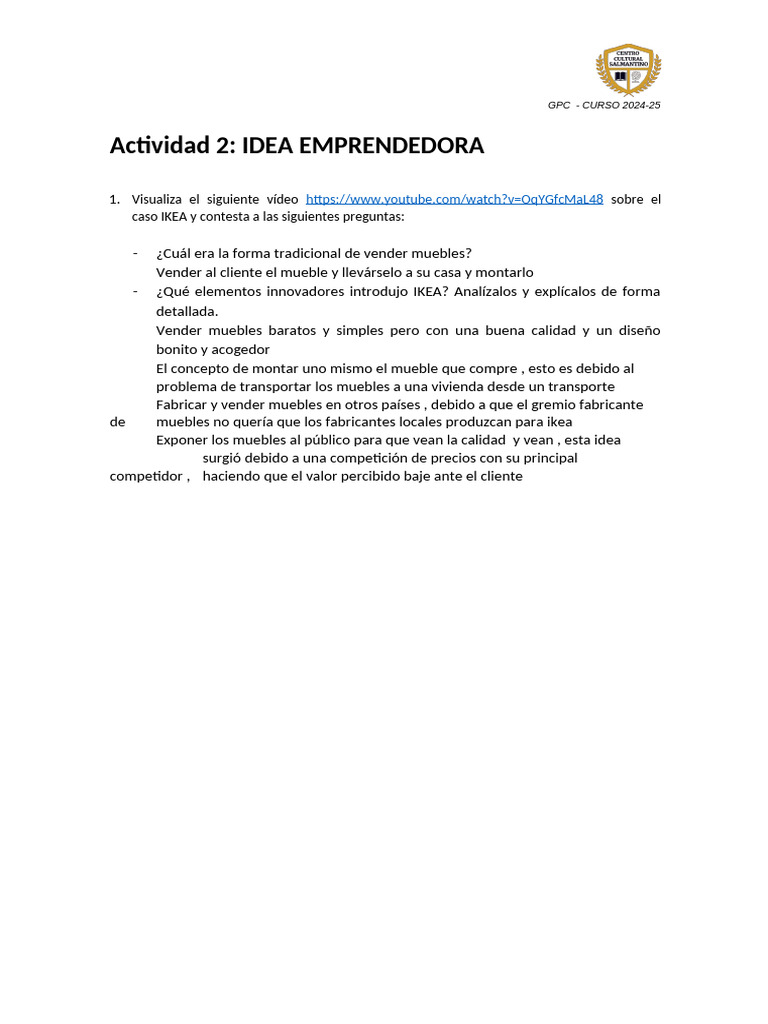 Actividad 2 - Idea Emprendedora | PDF