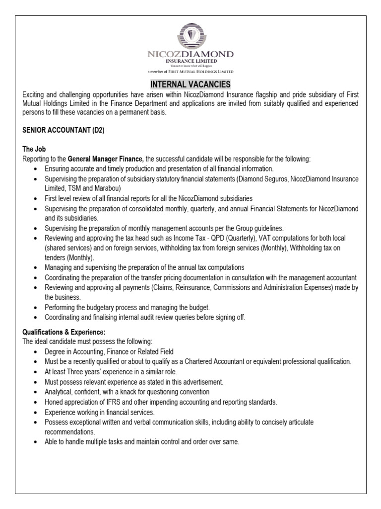 Senior Accountant and Credit Roles Available | PDF | Debits And Credits ...