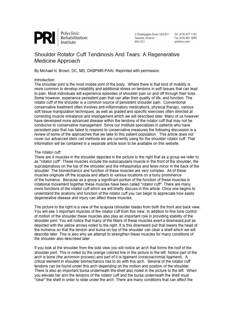 Regenerative Approaches for Rotator Cuff Tears | PDF | Shoulder | Platelet