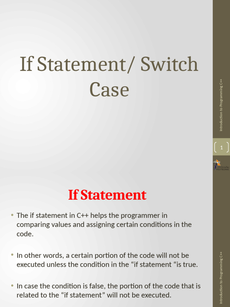 Lec 4 - If Statement Switch Case | PDF | C++ | Namespace
