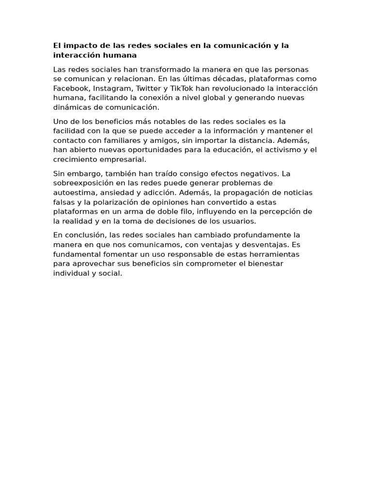 El Impacto de Las Redes Sociales en La Comunicación y La Interacción ...