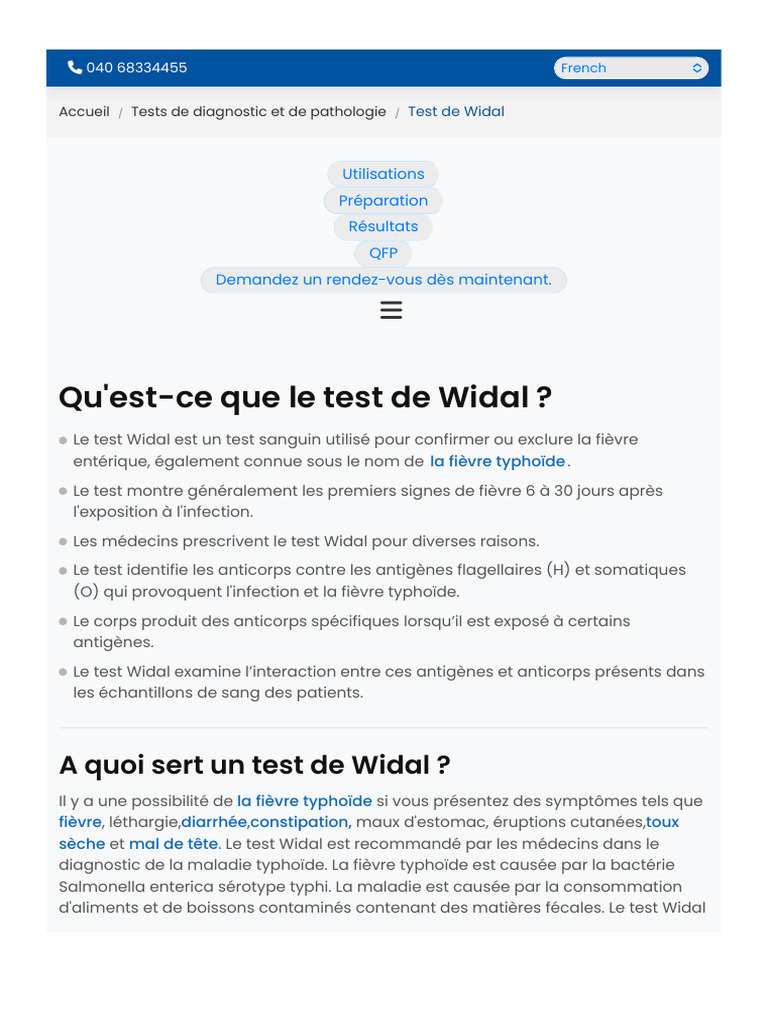 Test de Widal : Diagnostic de la Typhoïde | PDF | Salmonelle ...
