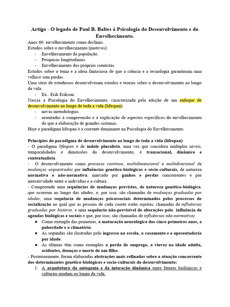 Legado de Paul B. Baltes na Psicologia do Envelhecimento | PDF ...