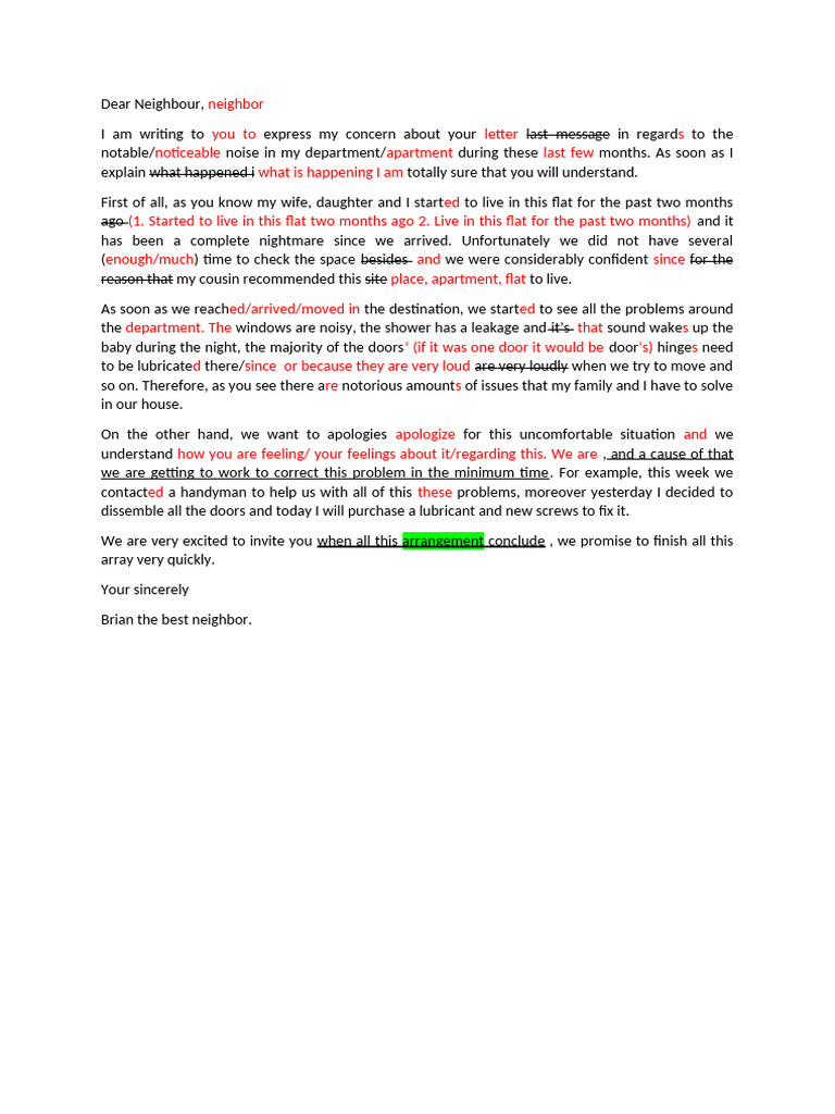 Apology for Noise Issues from Neighbors | PDF