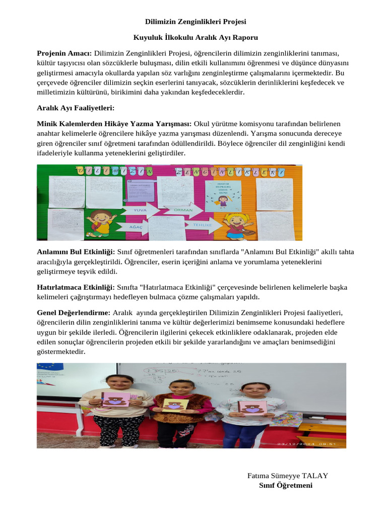 04 2025 2026 DILIMIZIN ZENGINLIKLERI EKIM AY FAALIYET RAPORU I LKOKUL visual data 2