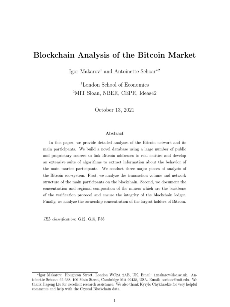 Schoar - WP - 2021 - Blockchain Analysis of The Bitcoin Market - Oct ...