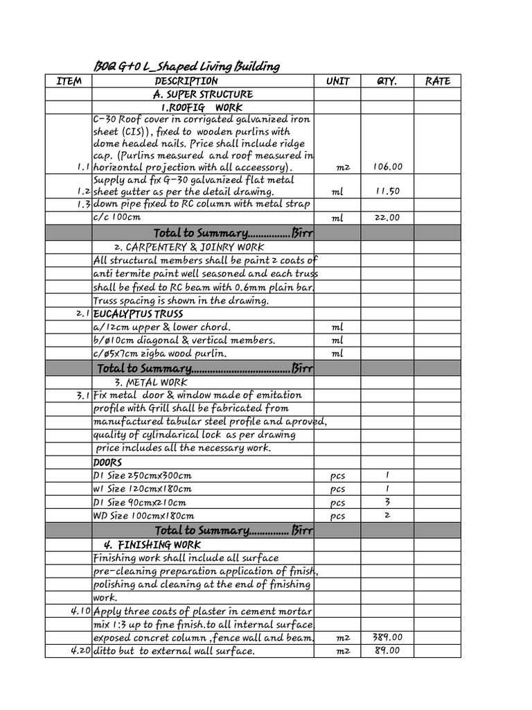 Roofing and Construction BOQ Summary | PDF | Truss | Window