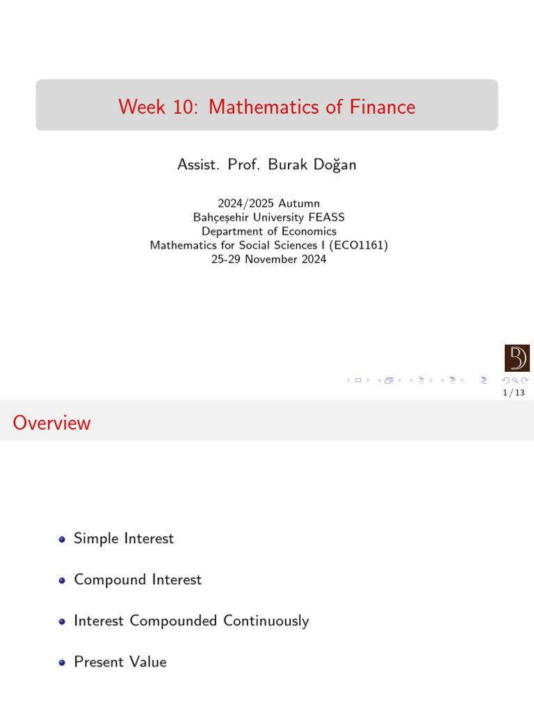 Mathematics of Finance: Interest Concepts | PDF | Interest | Present Value