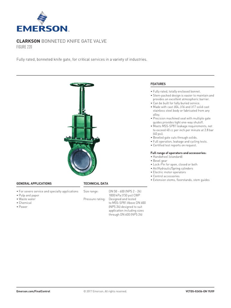 Clarkson Bonneted Knife Gate Valve | PDF | Valve | Materials