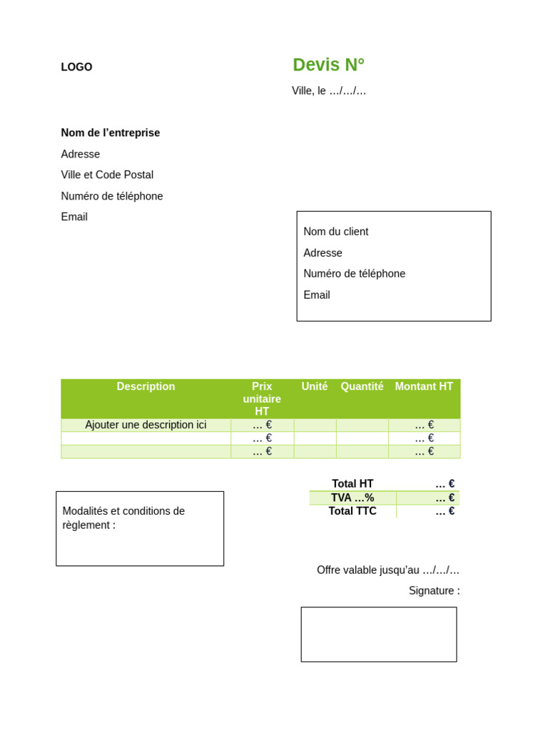 Modèle de devis gratuit à remplir | PDF