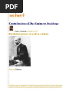 Contribution of Durkheim To Sociology