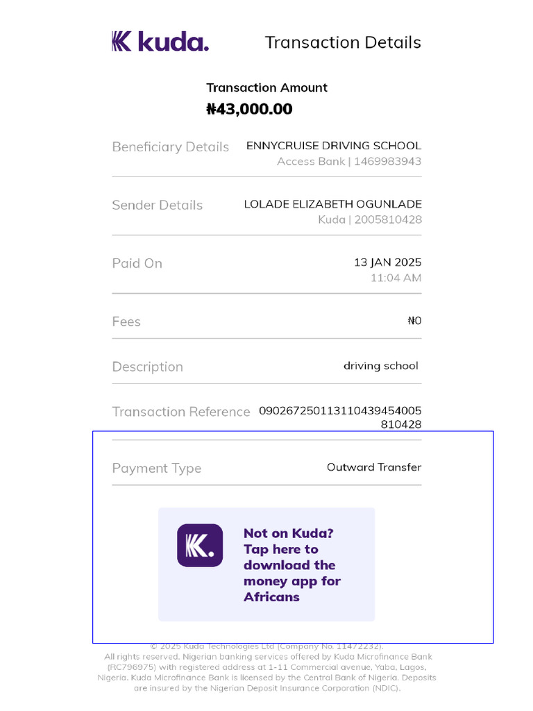 Transaction Receipt For ENNYCRUISE DRIVING SCHOOL | PDF