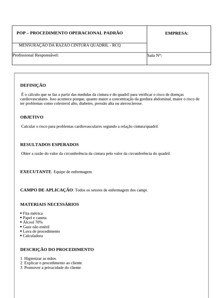 Medição da Razão Cintura Quadril (RCQ) | PDF