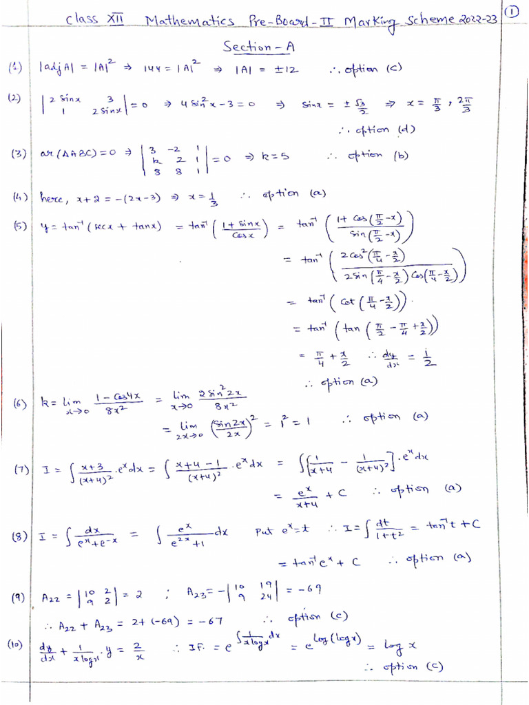 MS Class Xii Mathematics Pre Board - 2 2022-23 CRPF School, Delhi | PDF