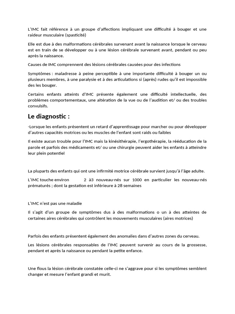 Comprendre l'infirmité motrice cérébrale | PDF | Infirmité motrice ...