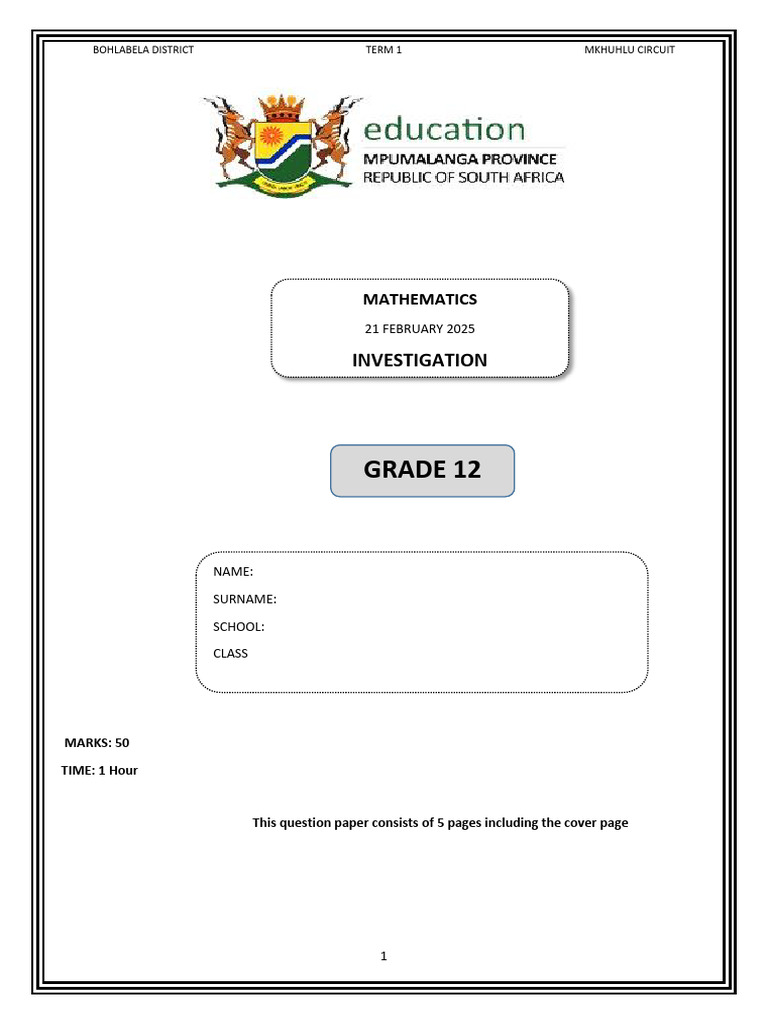 Grade 12 Investigation 2025 Term1 | PDF | Mathematical Objects ...