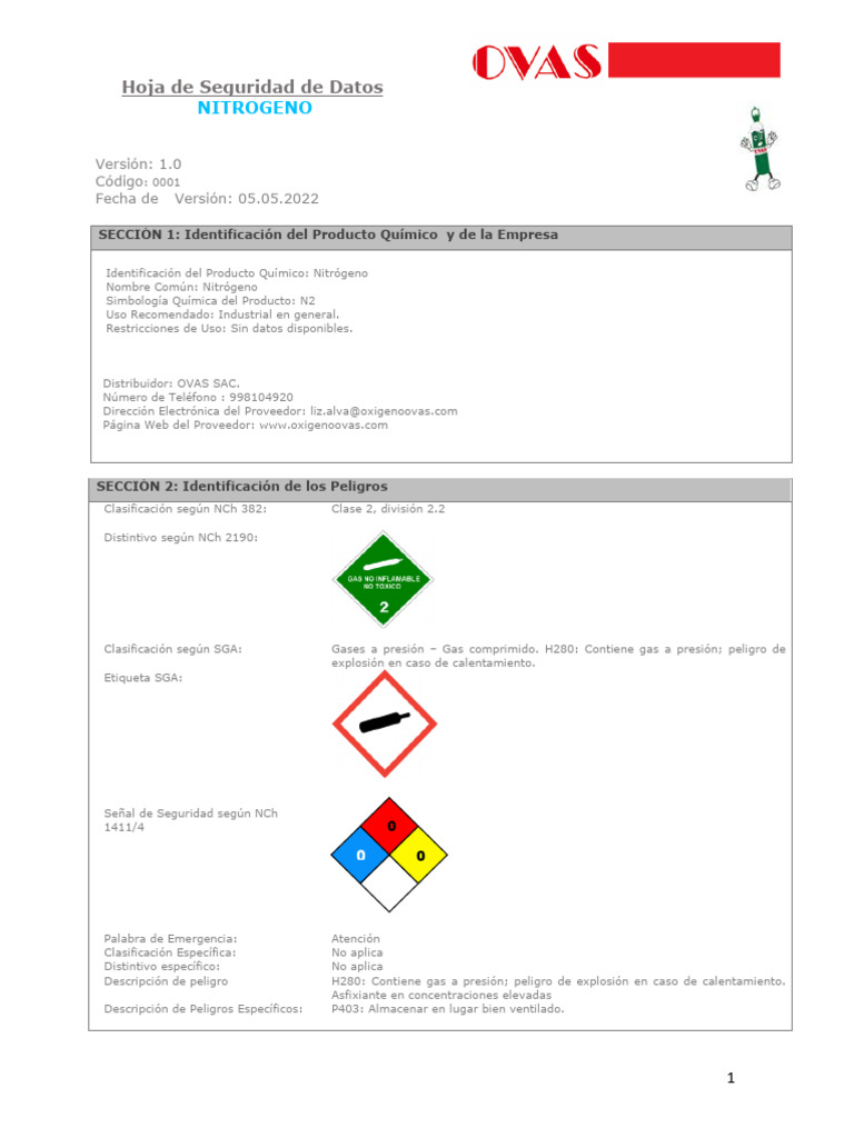 Hoja de Seguridad del Nitrógeno Industrial | PDF | Oxígeno | Gases