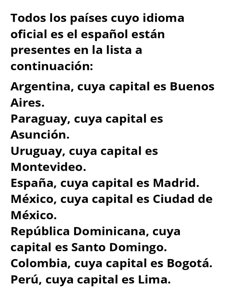 Países hispanohablantes y sus capitales | PDF
