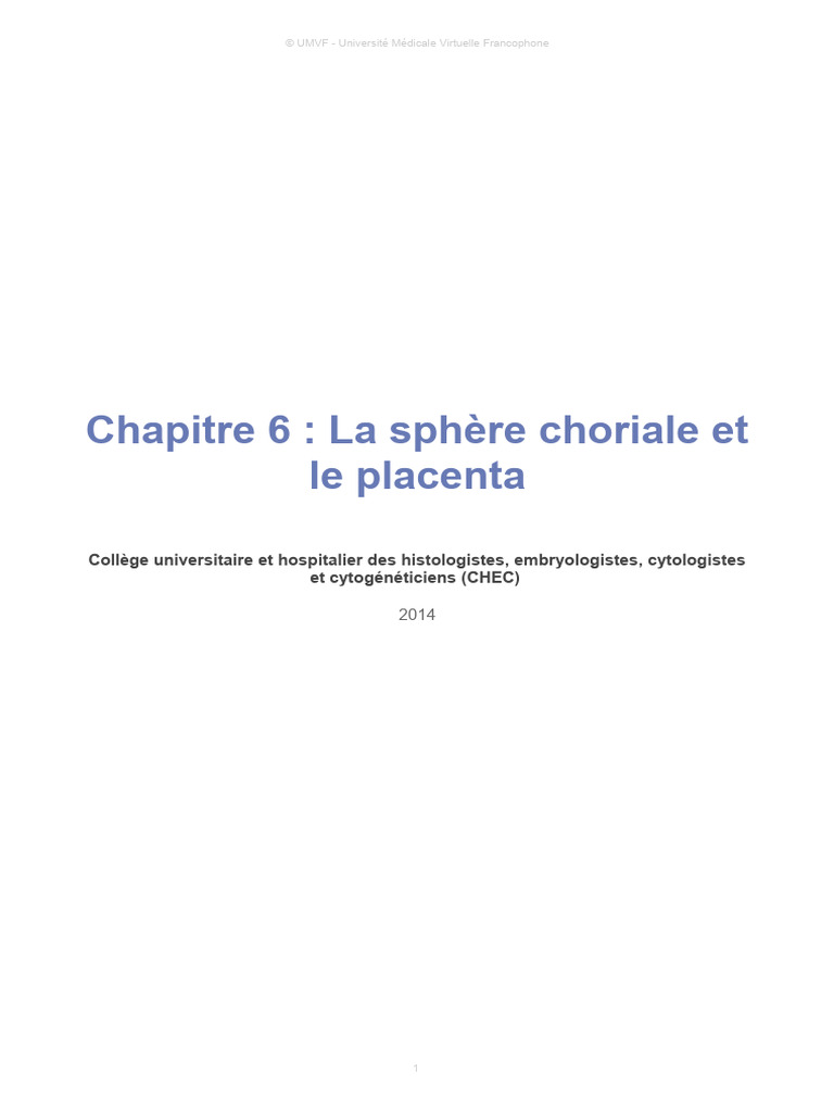 Développement de la sphère choriale et placenta | PDF | Grossesse ...