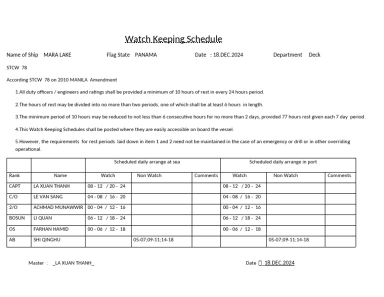 Watch Keeping Schedule Deck . 2024 | PDF