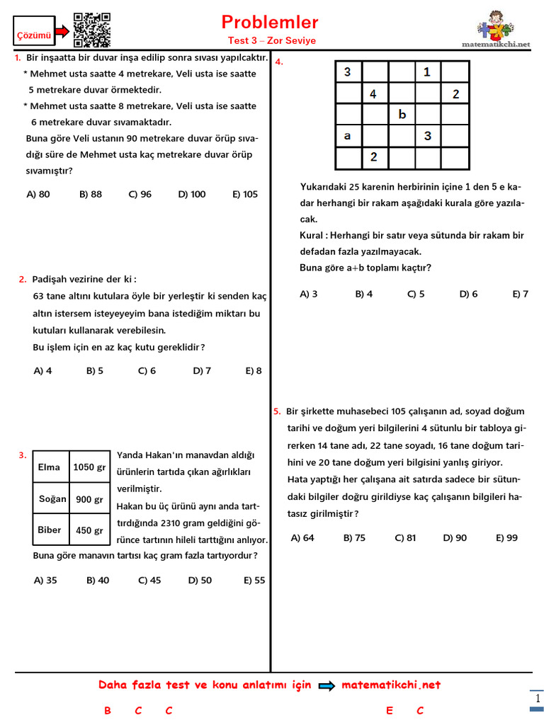 Problemler Test 3 Z | PDF
