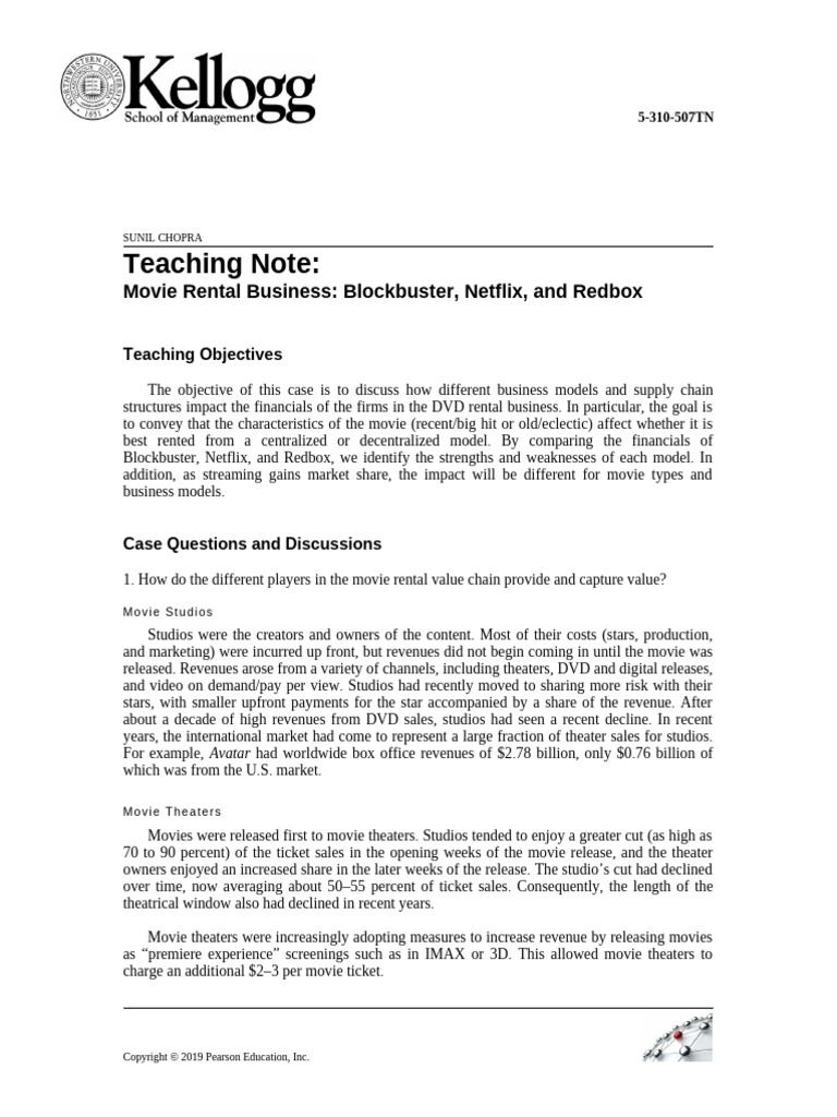 Movie Rental Business Case - Teaching Note | PDF | Netflix | Video On ...