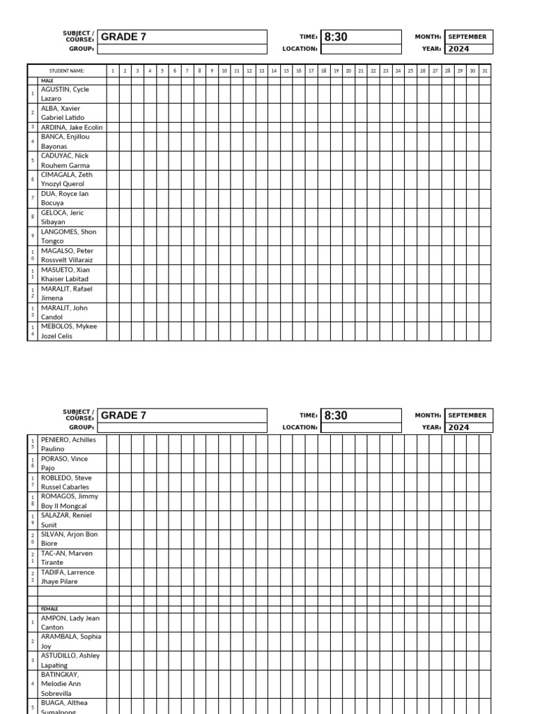 Grade 7 Attendance | PDF