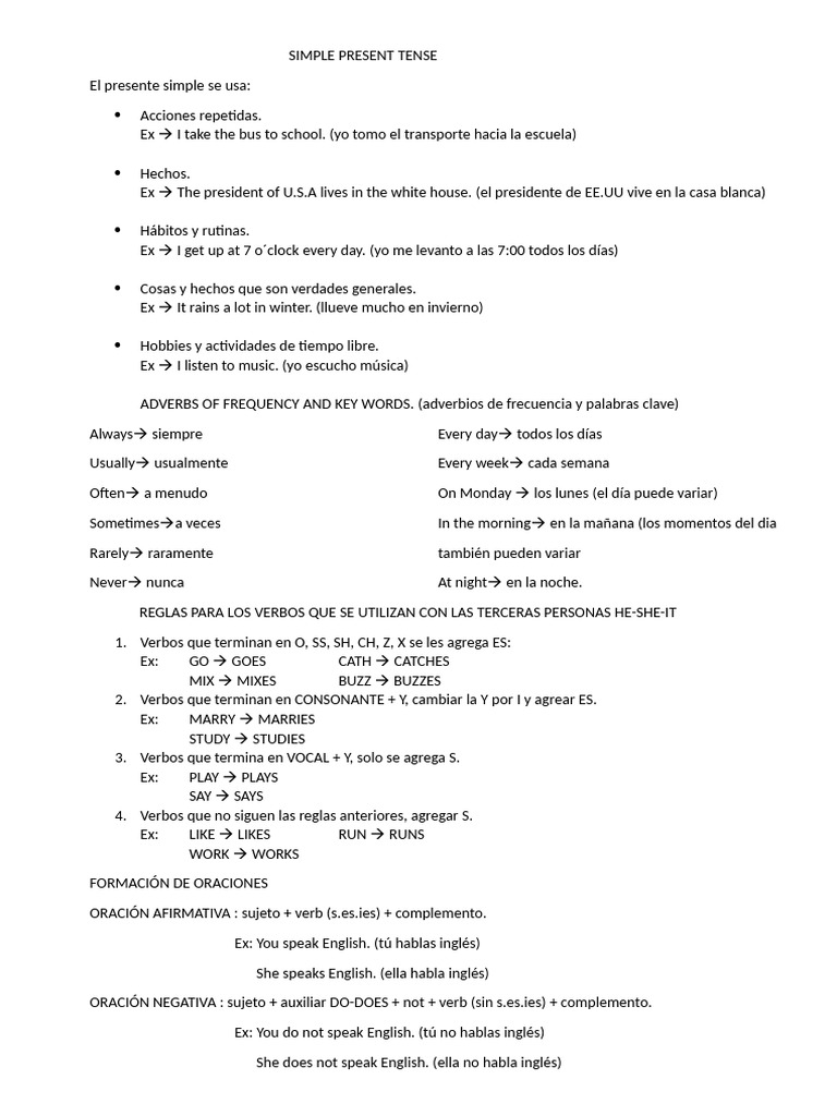 Uso y formación del presente simple | PDF | Semántica | Morfología ...