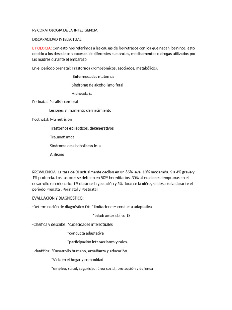 Causas y Diagnóstico de Discapacidad Intelectual | PDF