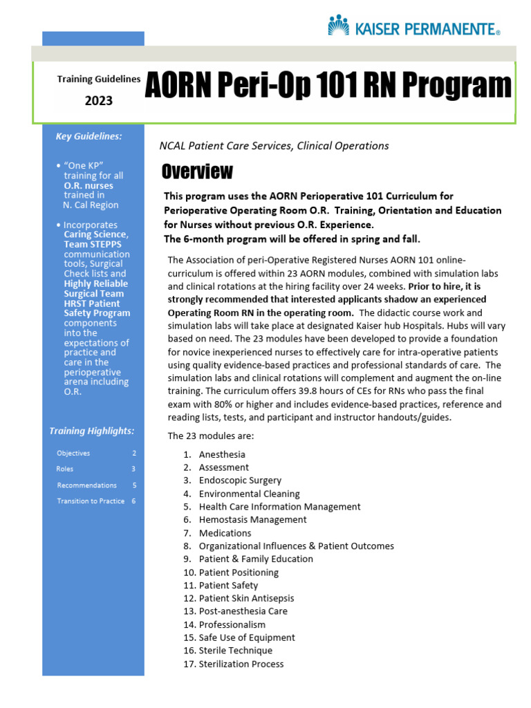 AORN Peri-Op 101 Training Overview | PDF | Surgery | Nursing