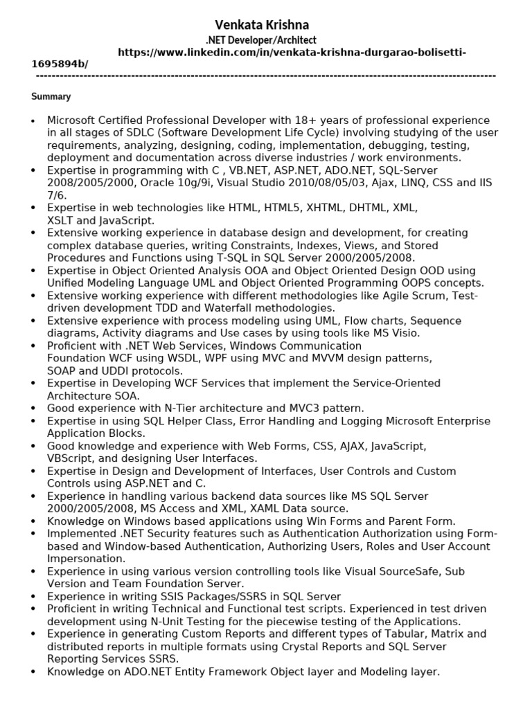 Venkata Krishna - .NET Architect | PDF | Microsoft Sql Server | World ...