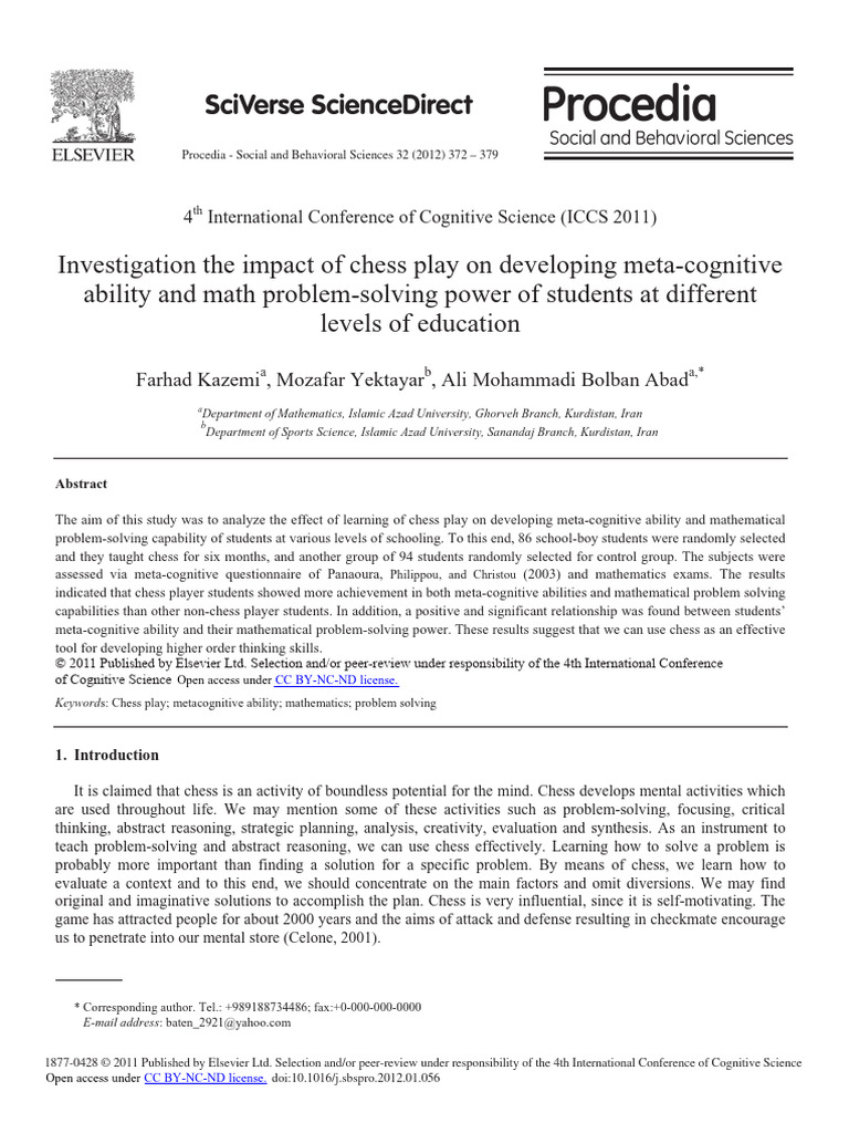 Investigation The Impact of Chess Play On Developing Met - 2012 ...