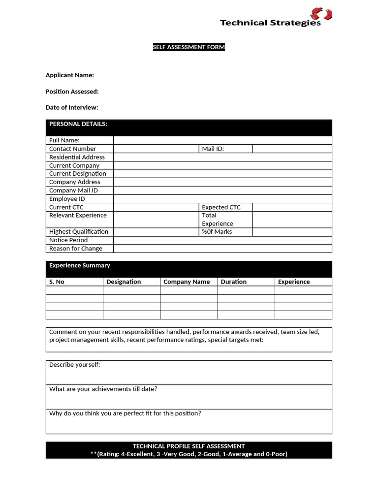 TSI Technical SELF ASSESSMENT FORM | PDF