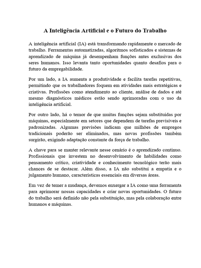 Impactos da IA no Futuro do Trabalho | PDF