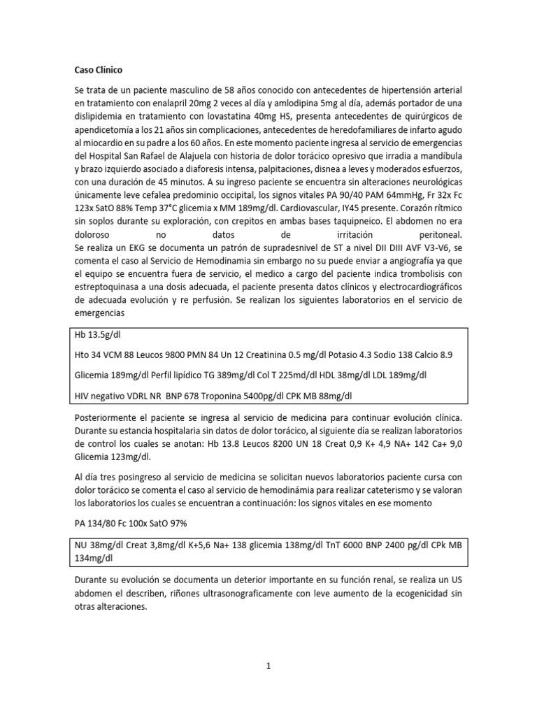 Caso Clínico: Infarto Agudo Miocardio | PDF | Infarto de miocardio ...