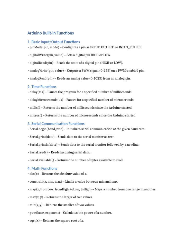 Arduino Built in Functions | PDF