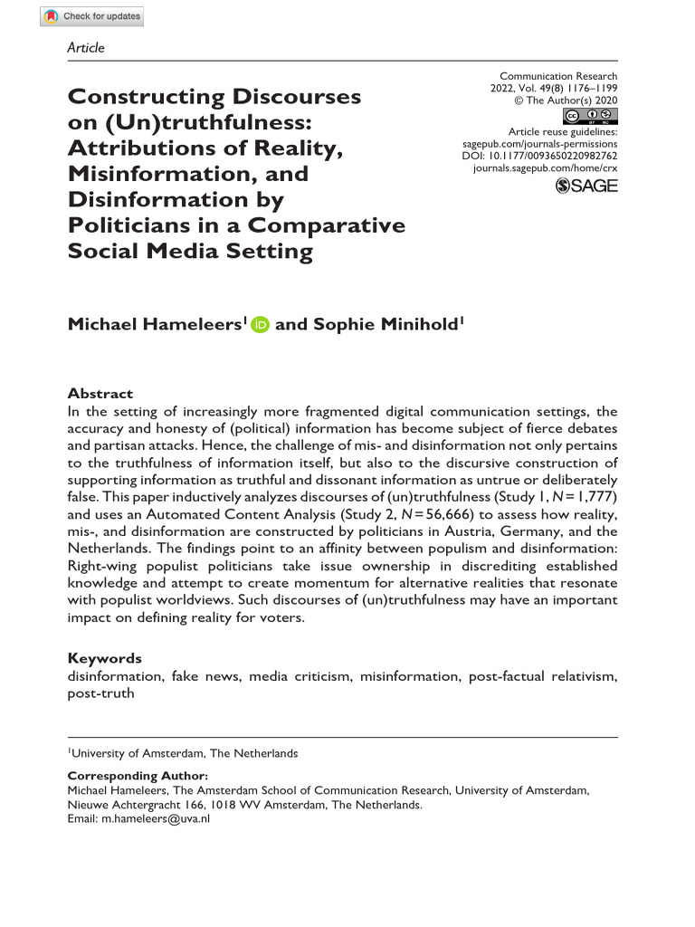Politicians' Discourses on Truthfulness | PDF | Populism | Truth