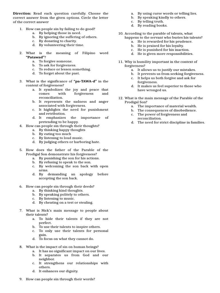 ESP 7 Assignment | PDF | Forgiveness | Religious Belief And Doctrine