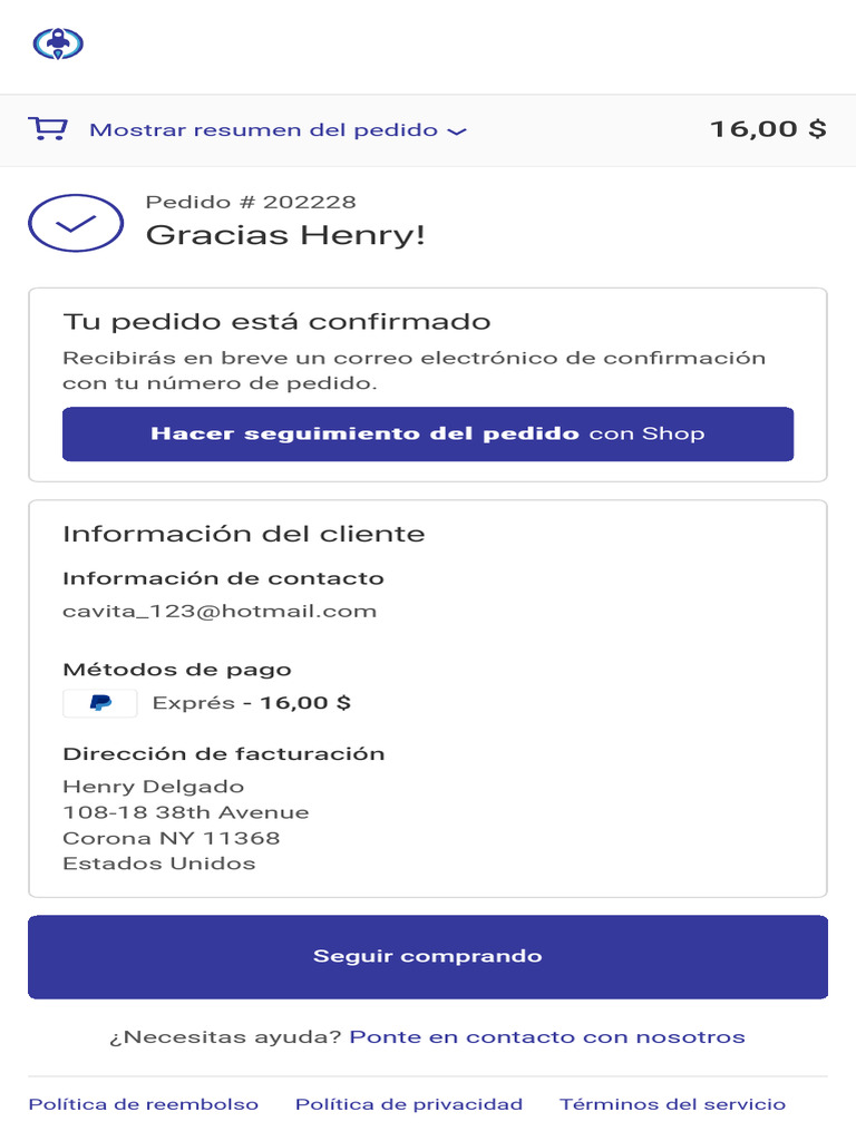 Confirmación de Pedido #202228 | PDF