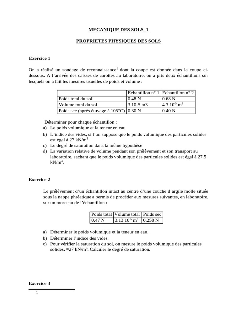 Exercices Sur La Mécanique Des Sols 1 | PDF | Sol (pédologie) | Science ...