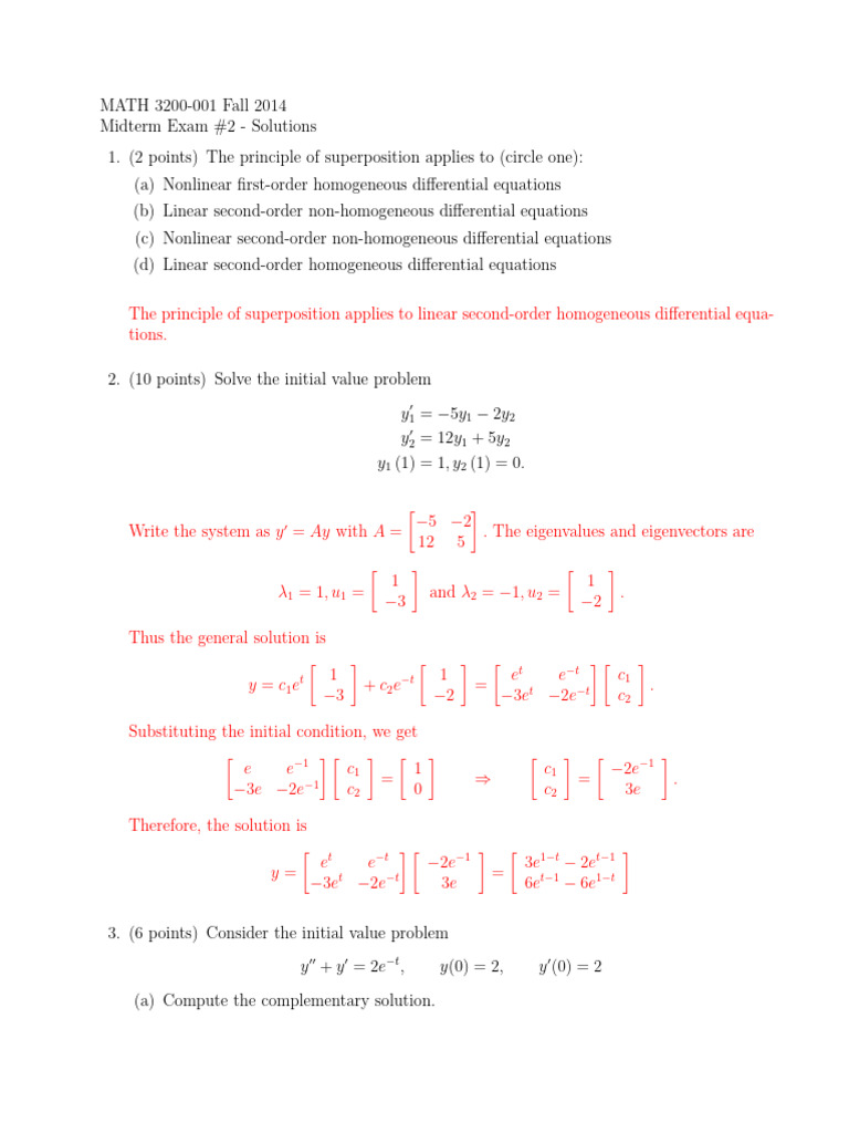 Midterm2 Solutions[1] | PDF | Mathematical Objects | Equations