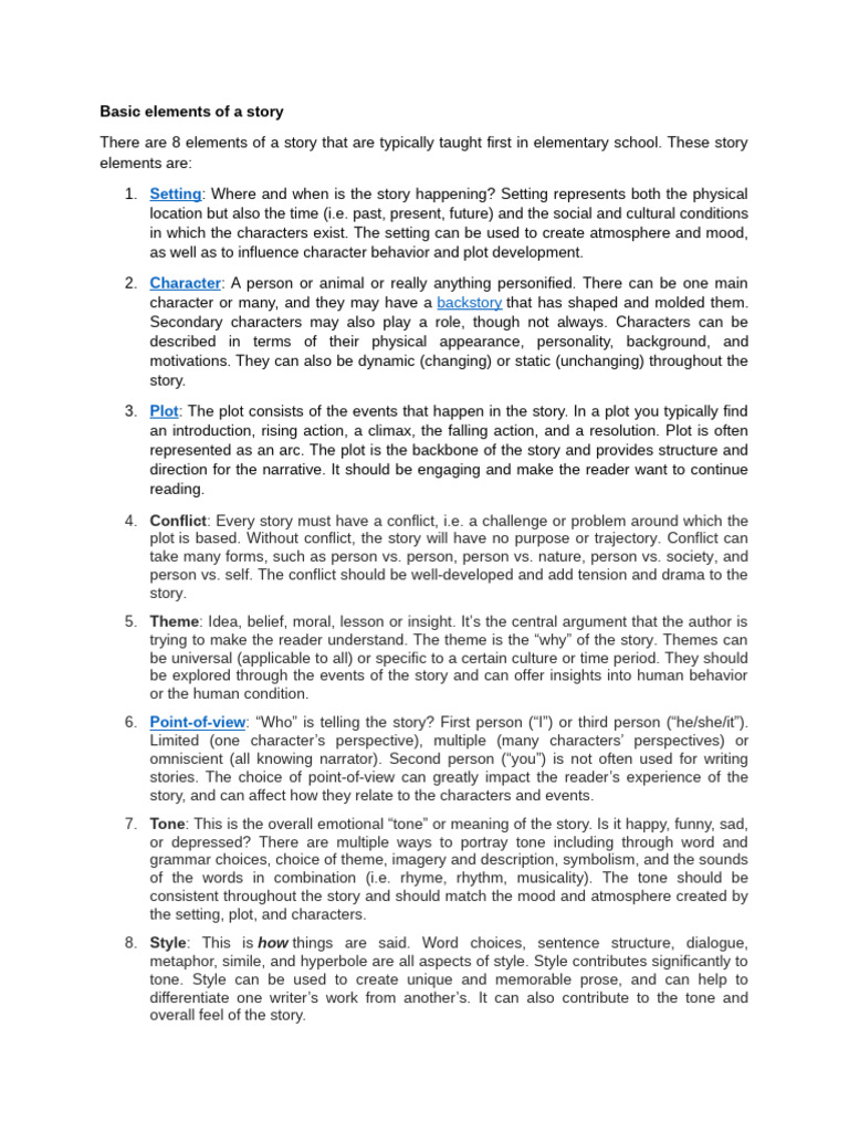 Essential Story Elements Explained | PDF | Narration | Plot (Narrative)