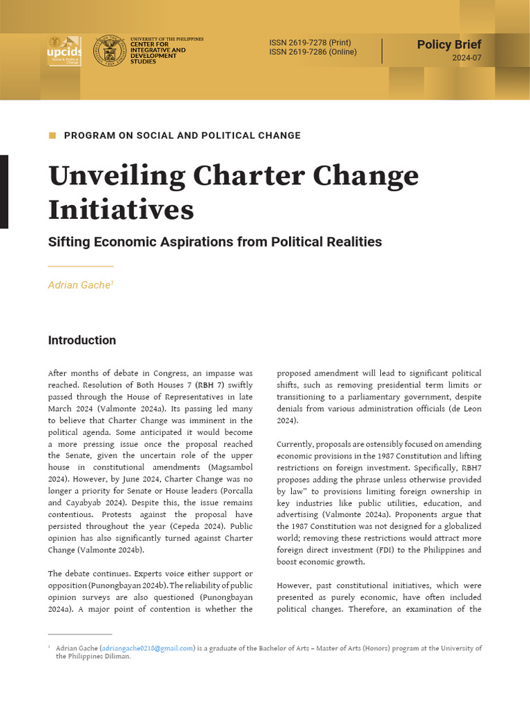 Charter Change: Economic vs. Political Impacts | PDF | Foreign Direct ...