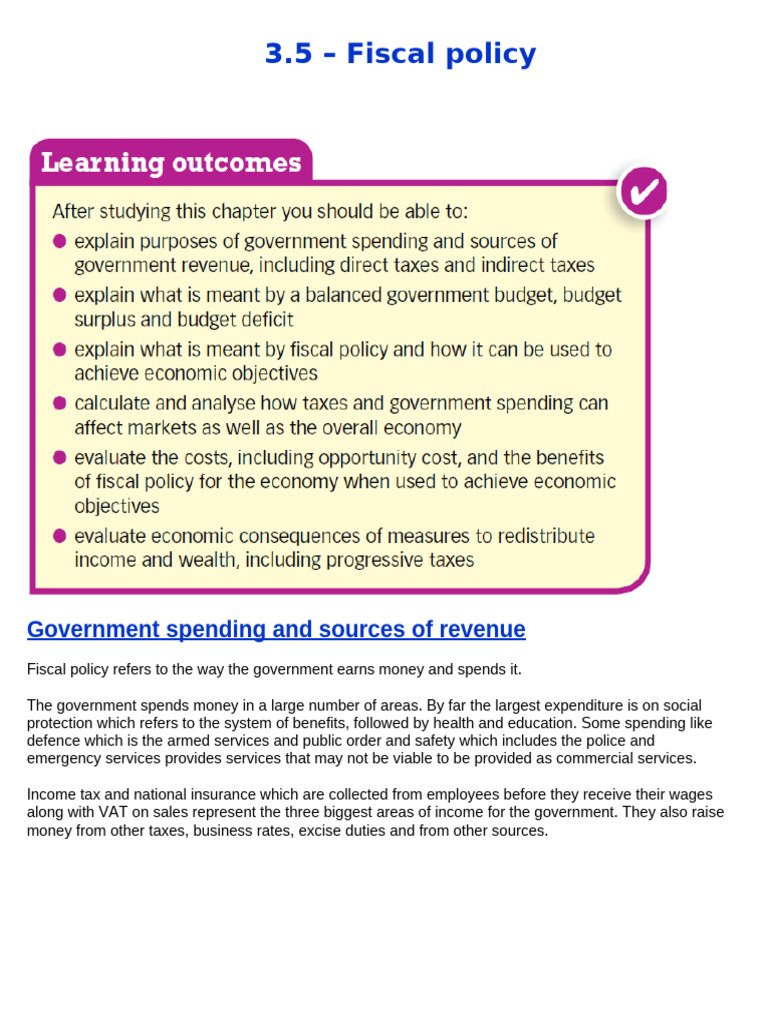 3.5 Fiscal Policy - Notes | PDF | Balanced Budget | Fiscal Policy