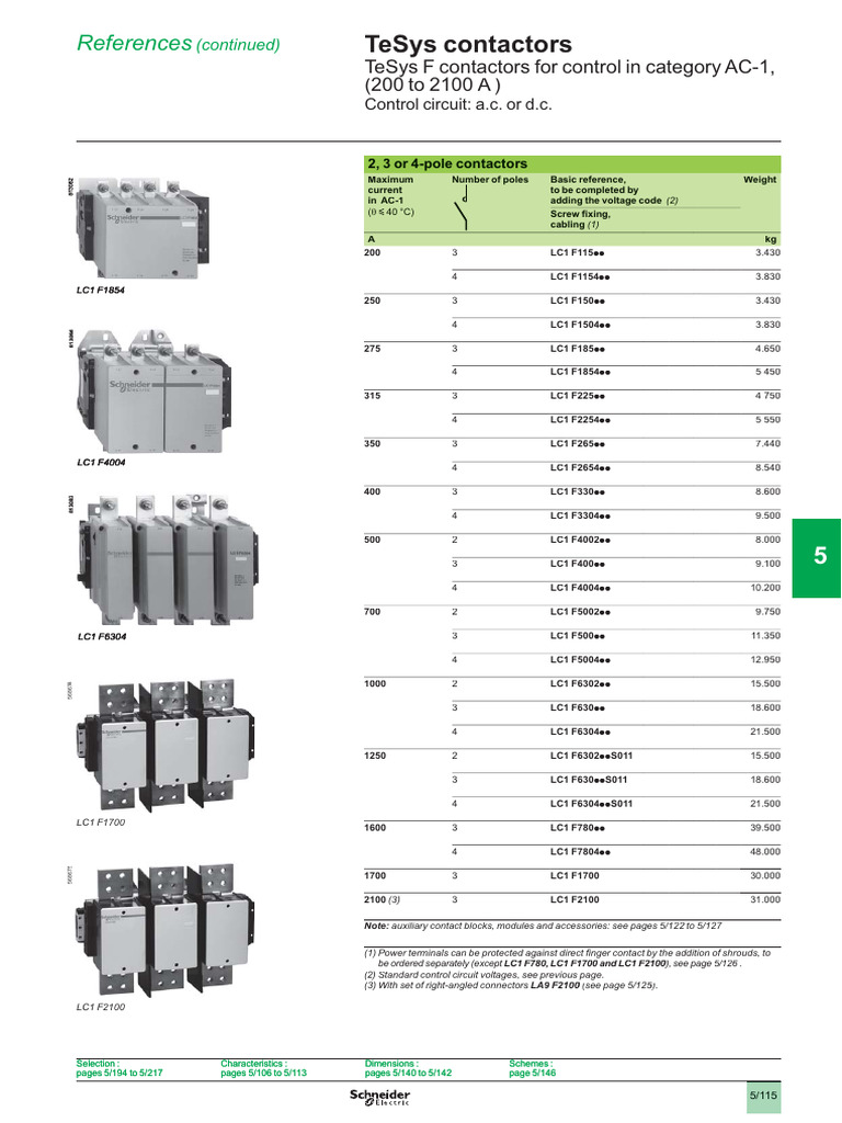 Schneider Contactor Rating Guide | PDF | Electrical Engineering ...