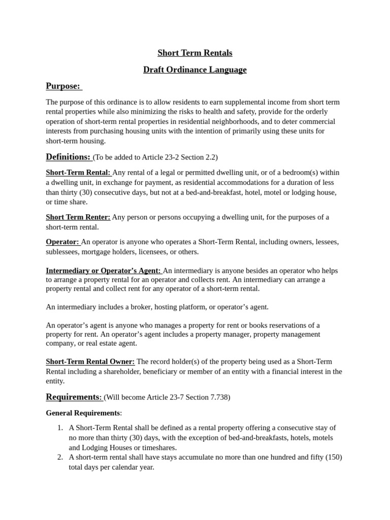 Short Term Rentals Zoning | PDF | Renting | Lease