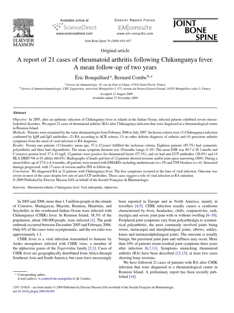 Rheumatoid Arthritis Post-Chikungunya Fever | PDF | Rheumatoid ...