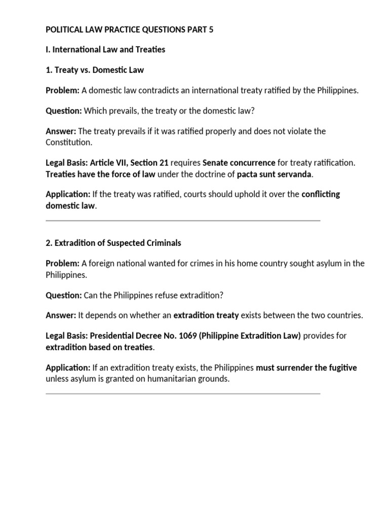 Political Law Practice Questions Part 5 | PDF | Extradition | Treaty