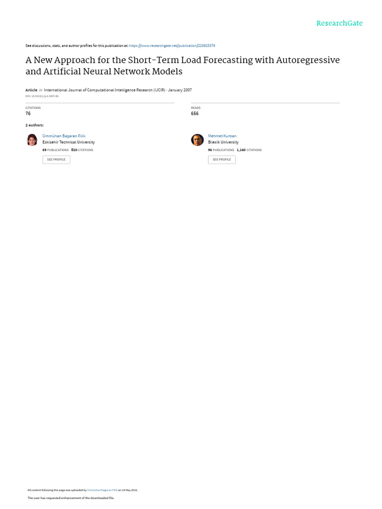 Short-Term Load Forecasting with AR and ANN | PDF | Forecasting ...