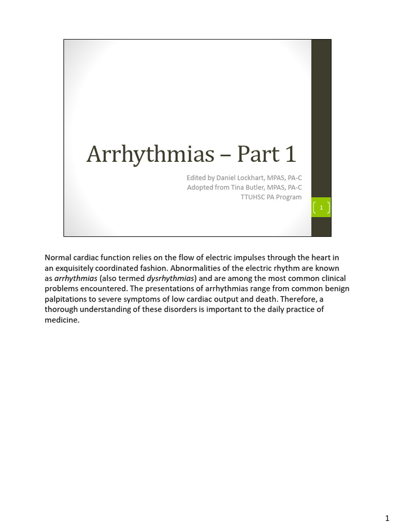 Arrhythmias+Part+1 | PDF | Artificial Cardiac Pacemaker | Atrium (Heart)
